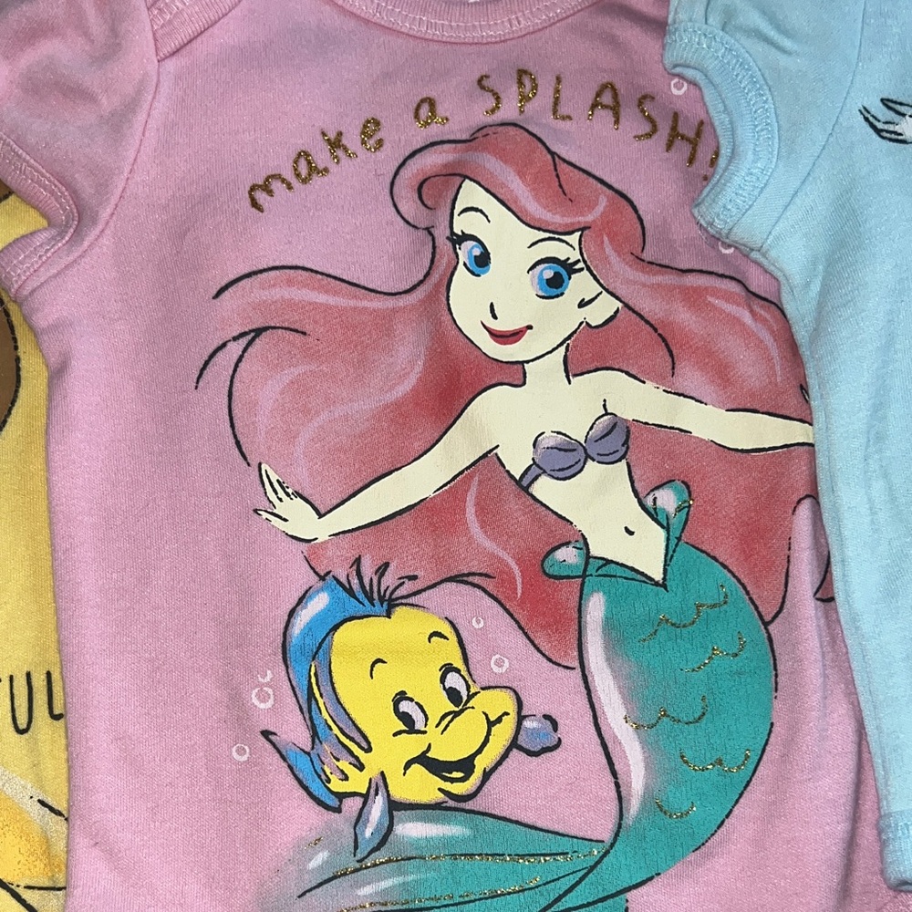 Disney Princess Bodysuit Trio - Yellow, Pink, Blue Layette One Piece 0-3 Months - Picture 3 of 7